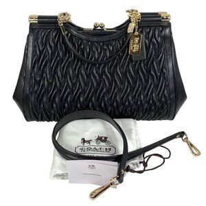 COACH Madison Gathered Twisted Black Leather Carrie Satchel + Tags, Dust Bag EUC